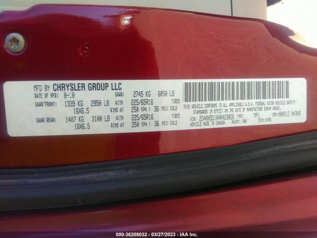 36208032 :رقم المزاد ، 2D4RN5D10AR423826 vin ، 2010 Dodge Grand Caravan Sxt مزاد بيع