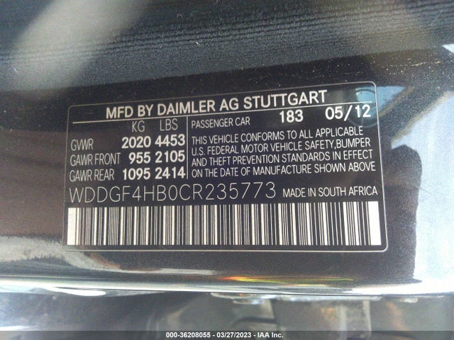 Aukcja sprzedaży 2012 Mercedes-benz C-class C 250, vin: WDDGF4HB0CR235773, numer aukcji: 36208055