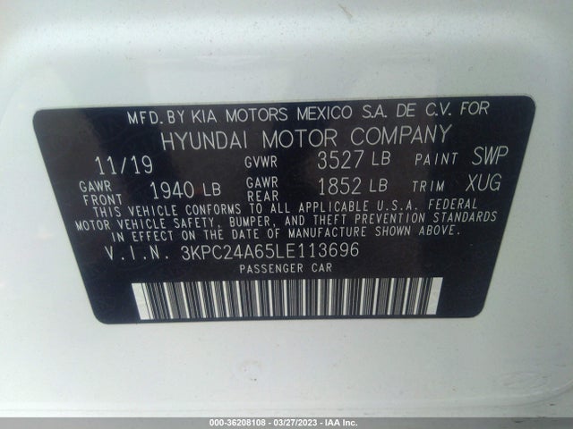 2020 HYUNDAI ACCENT SE VIN: 3KPC24A65LE113696