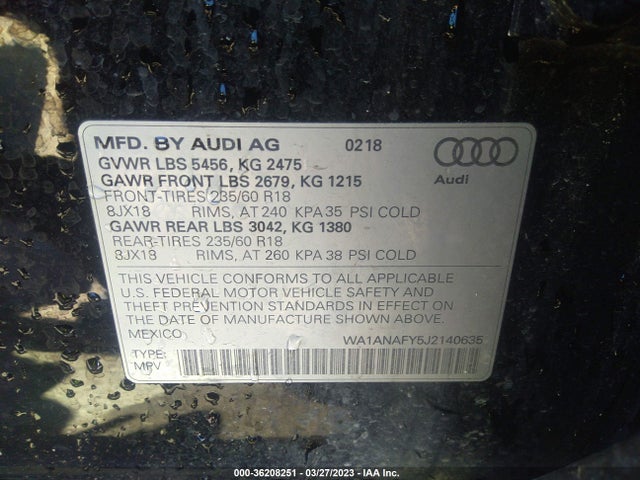 WA1ANAFY5J2140635 Audi Q5 Premium/tech Premium