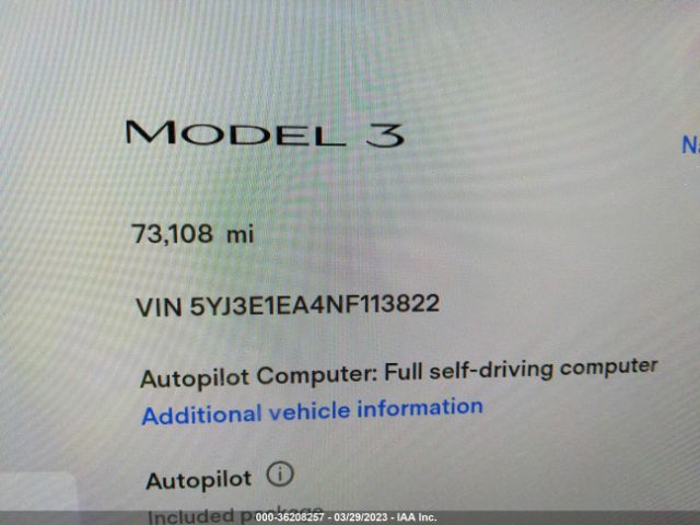 5YJ3E1EA4NF113822 Tesla MODEL 3
