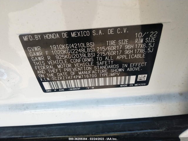 Honda Hr-v Ex-l 2023 3CZRZ1H74PM716700 Image 10