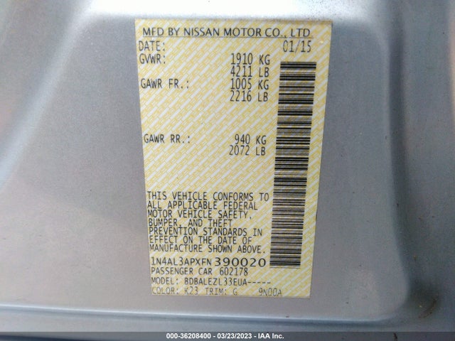 2015 NISSAN ALTIMA 2.5 VIN: 1N4AL3APXFN390020