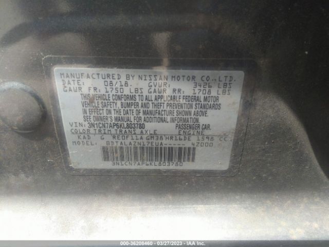 3N1CN7AP6KL803780 Nissan Versa Sedan S Plus