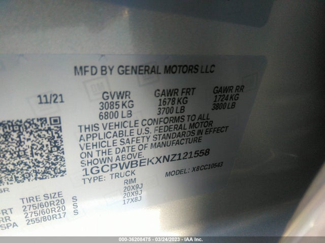 2022 Chevrolet Silverado 1500, VIN: 1GCPWBEKXNZ121558