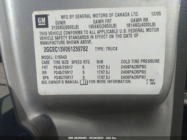 2006 CHEVROLET SILVERADO 1500 LS VIN: 2GCEC13V061239782