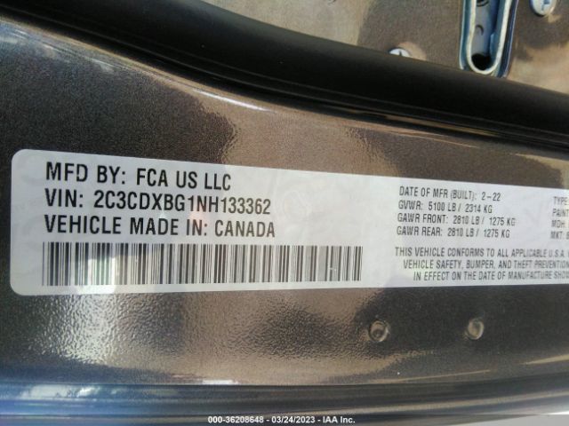 2C3CDXBG1NH133362 Dodge Charger Sxt