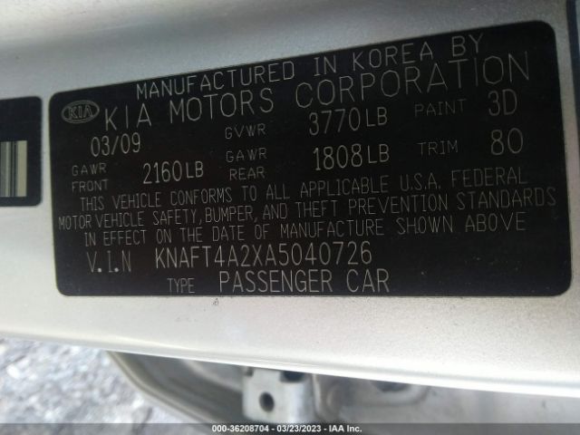 KNAFT4A2XA5040726 KIA FORTE LX