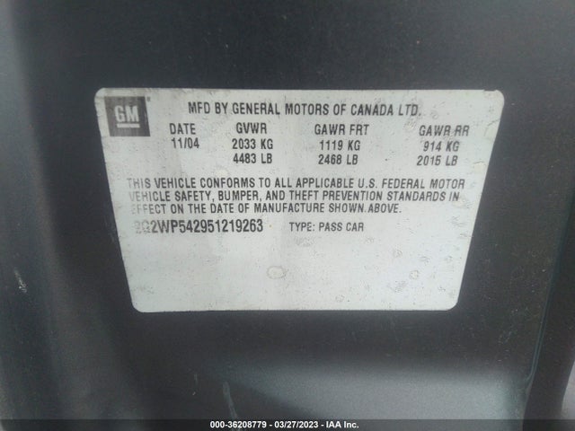 2005 PONTIAC GRAND PRIX VIN: 2G2WP542951219263