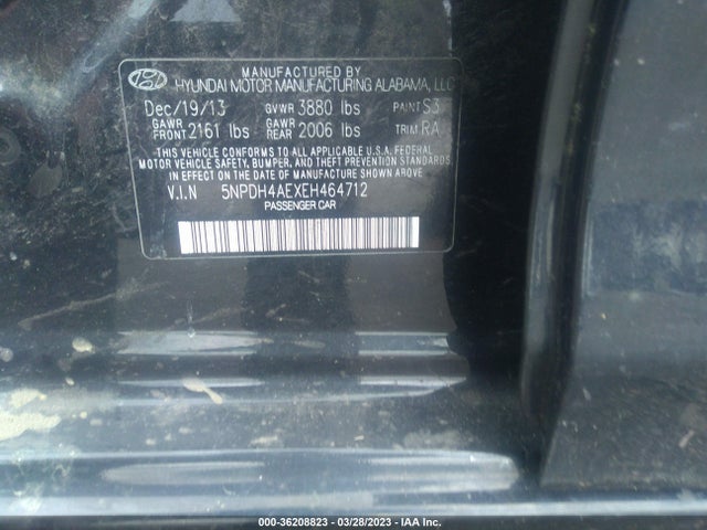 2014 HYUNDAI ELANTRA LIMITED VIN: 5NPDH4AEXEH464712