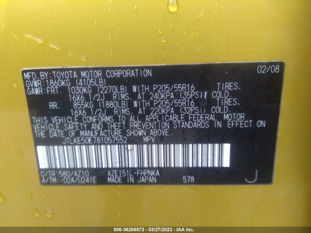 2008 SCION XB VIN: JTLKE50E781057552