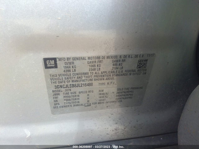 Chevrolet Trax Lt 2018 3GNCJLSB8JL216488 Image 10