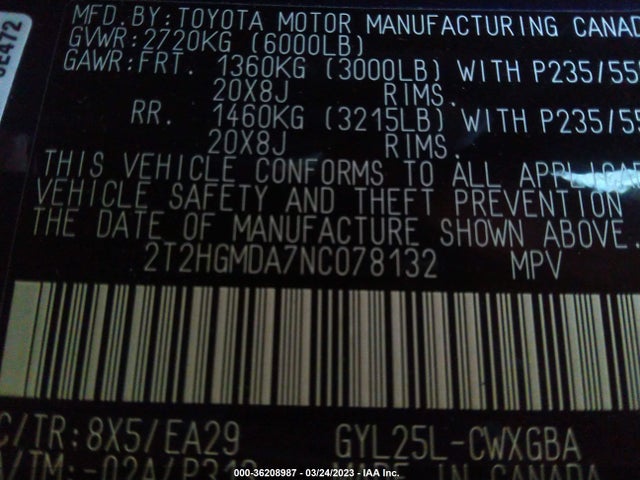 2T2HGMDA7NC078132 Lexus Rx Rx 450h