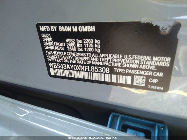 2022 BMW M3, VIN: WBS43AY0XNFL85308