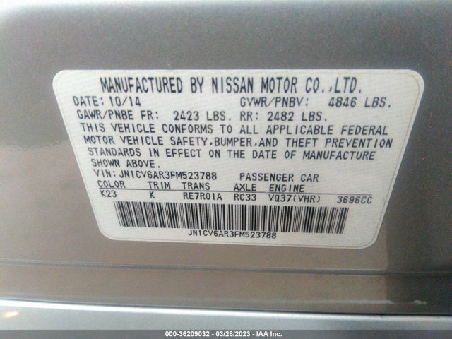 Infiniti Q40 2015 JN1CV6AR3FM523788 Image 10