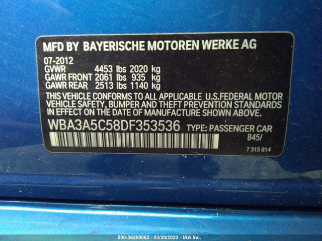 2013 BMW 3 SERIES 328I VIN: WBA3A5C58DF353536