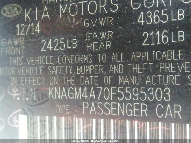 KIA Optima Lx 2015 KNAGM4A70F5595303 Image 10