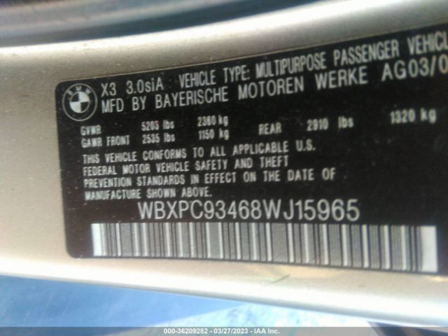 WBXPC93468WJ15965 BMW X3 3.0SI
