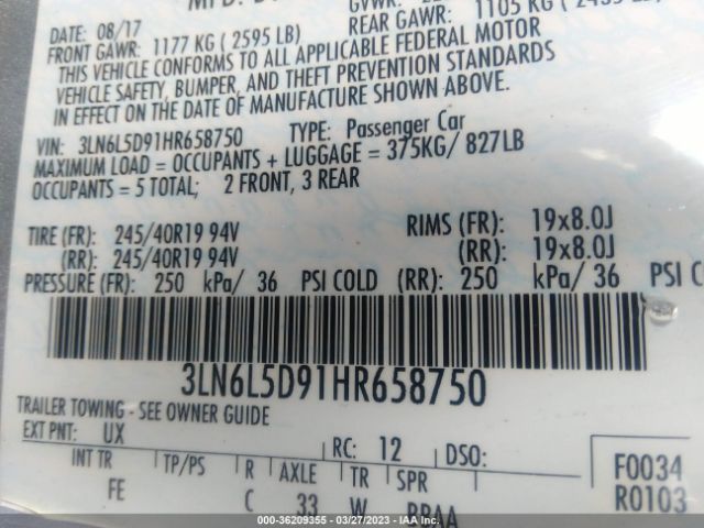 3LN6L5D91HR658750 Lincoln MKZ SELECT