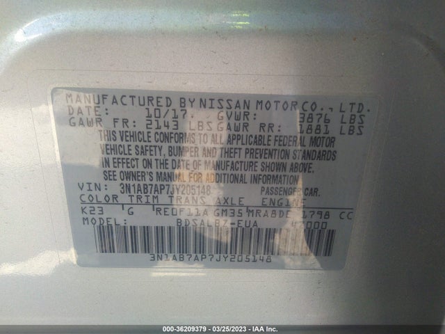 Nissan SENTRA S 2018 3N1AB7AP7JY205148 Image 11