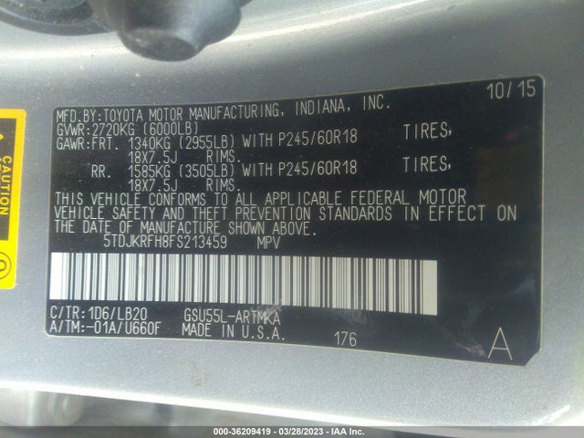 Toyota Highlander Xle 2015 5TDJKRFH8FS213459 Image 11