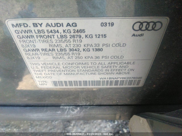 2019 Audi Q5, VIN: WA1BNAFY6K2078345