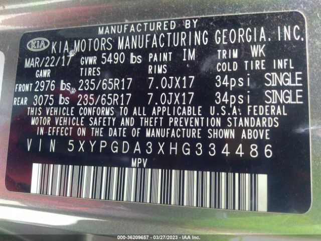 5XYPGDA3XHG334486 KIA SORENTO LX