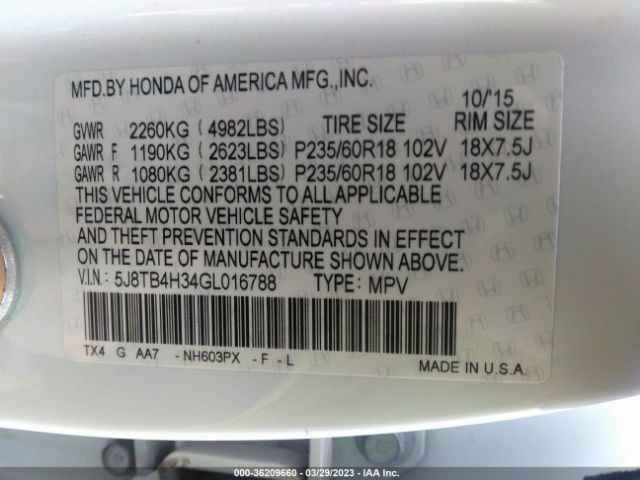 5J8TB4H34GL016788 Acura RDX