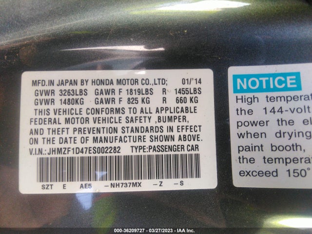 Honda CR-Z 2014 JHMZF1D47ES002282 Image 9