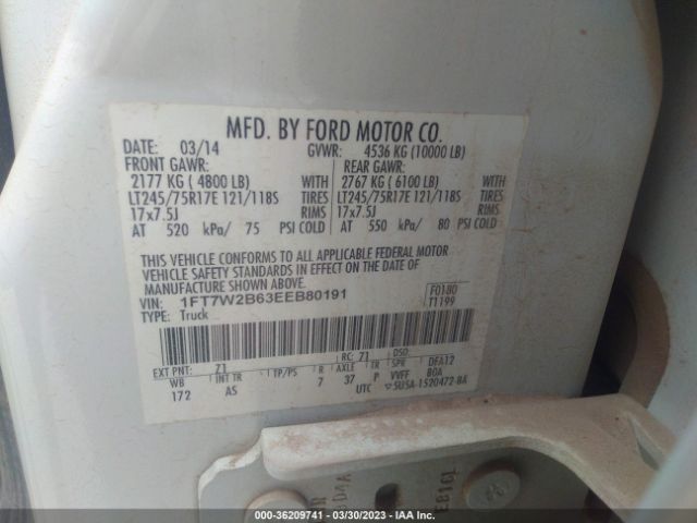1FT7W2B63EEB80191 Ford Super Duty F-250 Srw Xl/xlt/lariat