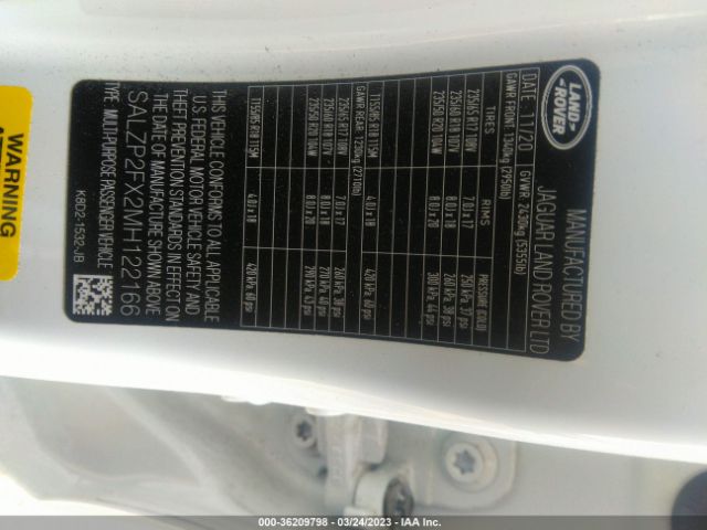 SALZP2FX2MH122166 Land Rover Range Rover Evoque Se