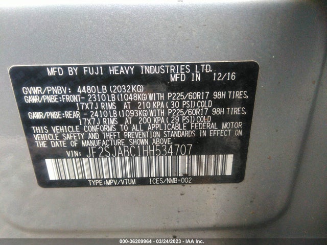 2017 Subaru Forester, VIN: JF2SJABC1HH534707