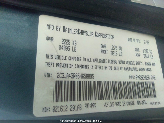 2005 CHRYSLER 300 300 VIN: 2C3JA43R05H658895