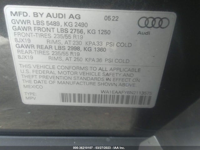 WA1EAAFY6N2113575 Audi Q5 S Line Premium Plus