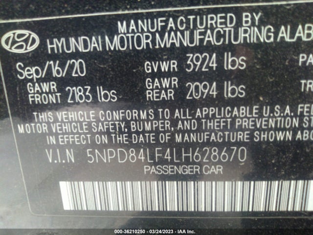 Hyundai ELANTRA SEL 2020 5NPD84LF4LH628670 Image 9