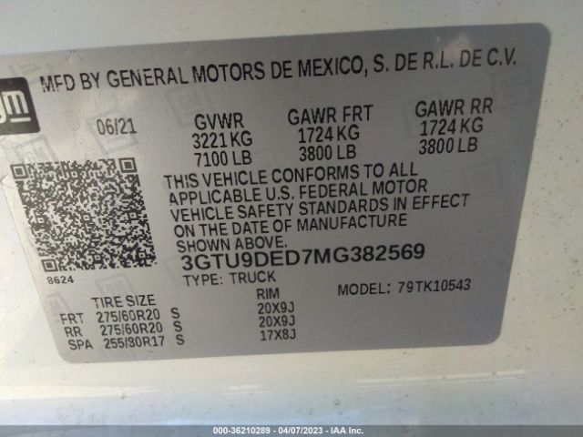 3GTU9DED7MG382569 GMC Sierra 1500 Slt
