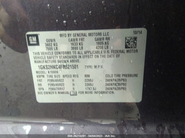 1GKS2HKC4FR521501 GMC Yukon Xl Slt