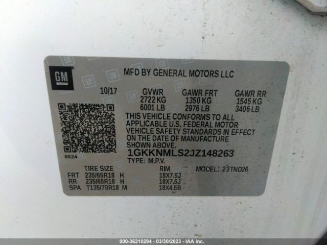 1GKKNMLS2JZ148263 GMC ACADIA SLT