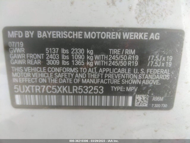 BMW X3 Sdrive30i 2019 5UXTR7C5XKLR53253 Image 9