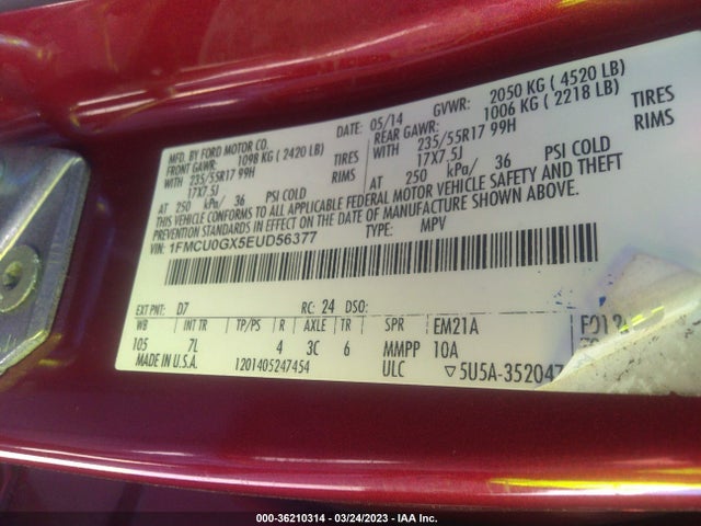 Ford ESCAPE SE 2014 1FMCU0GX5EUD56377 Image 9