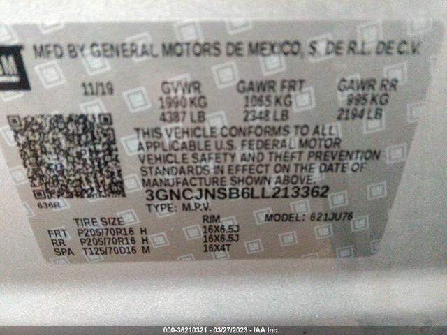 Chevrolet TRAX LS 2020 3GNCJNSB6LL213362 Image 9
