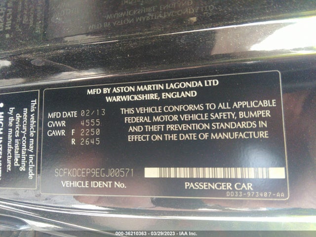 2014 Aston Martin Vanquish, VIN: SCFKDCEP9EGJ00571