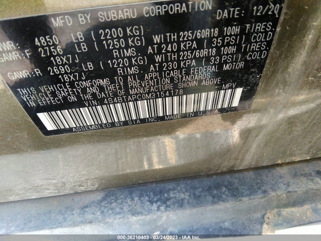 2021 Subaru Outback, VIN: 4S4BTAPC0M3154178