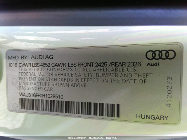 2017 Audi S3, VIN: WAUB1GFF0H1028510