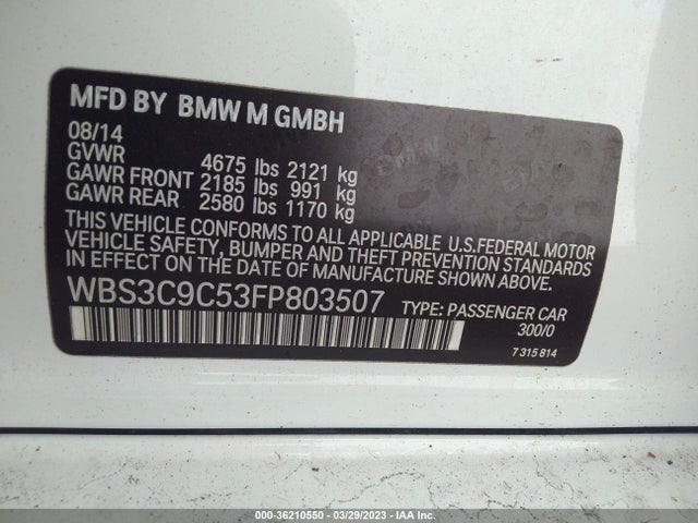 BMW M3 2015 WBS3C9C53FP803507 Image 9