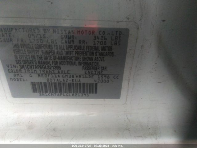 3N1CN7AP6GL821395 Nissan Versa S Plus