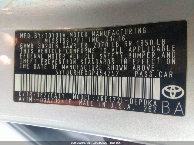 Toyota Corolla L/le/s/s Plus/le Plus 2016 5YFBURHEXGP454757 Image 10