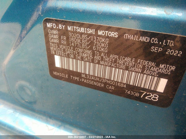ML32AUHJ3PH001684 Mitsubishi Mirage Es/le