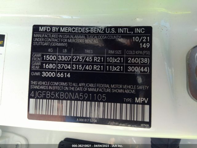 4JGFB5KB0NA591105 Mercedes-Benz Gle Gle 450