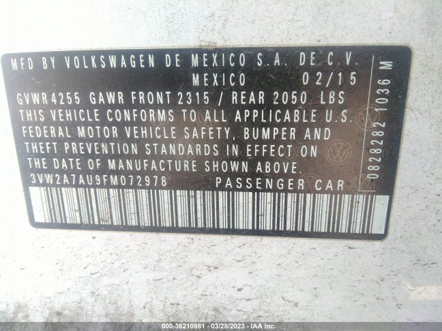 3VW2A7AU9FM072978 Volkswagen Golf Tdi S